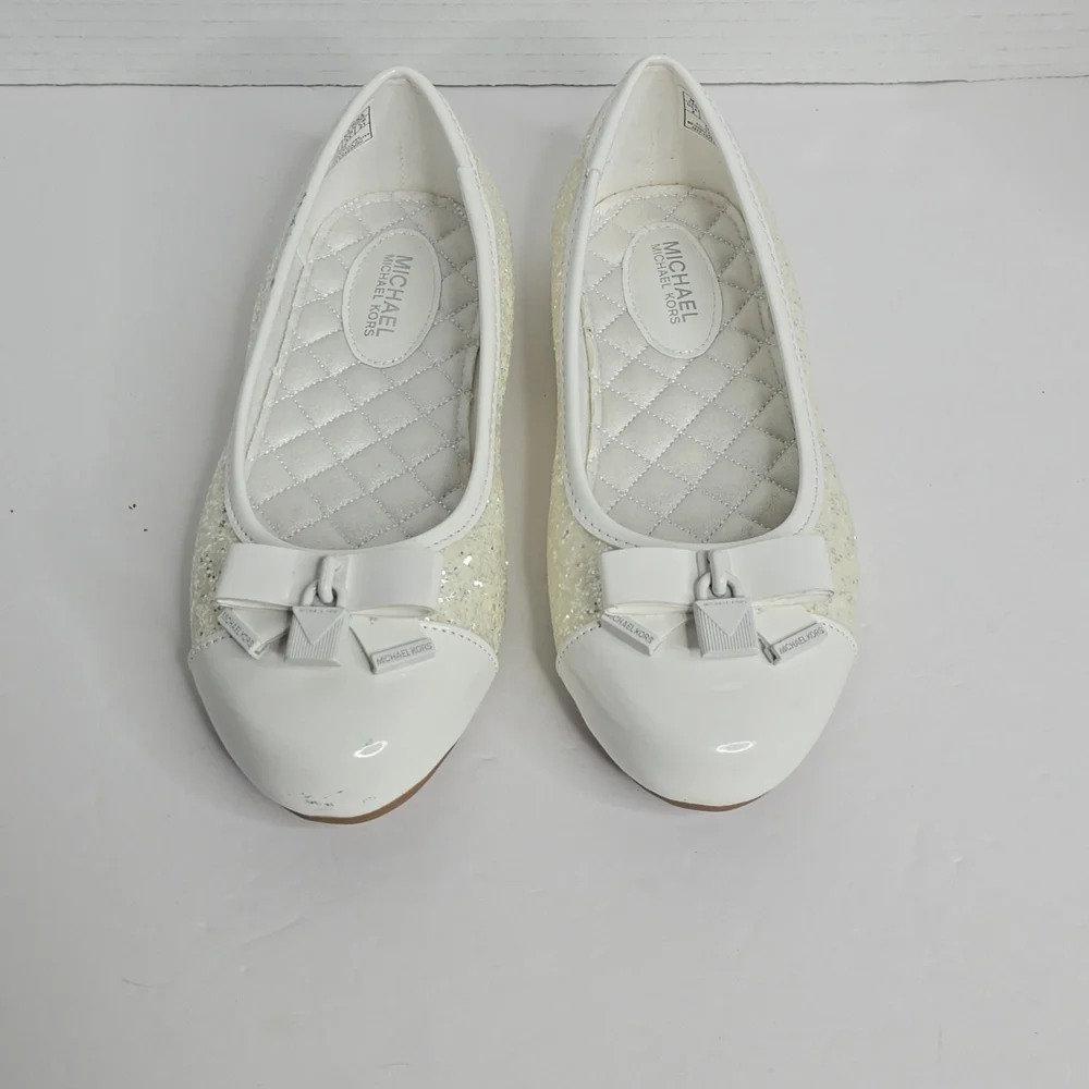 Micheal Micheal Kors Girls Kenya Glitter Bow Ballet Flats Size 2